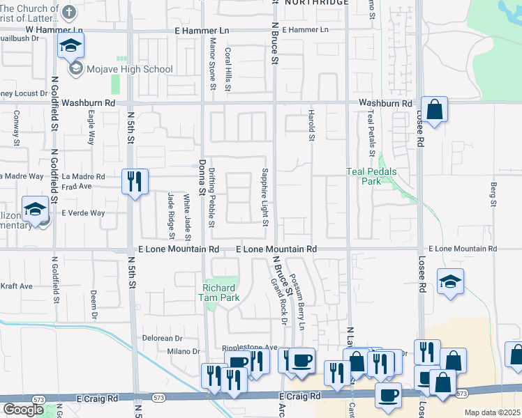 map of restaurants, bars, coffee shops, grocery stores, and more near 4905 Sapphire Light Street in North Las Vegas