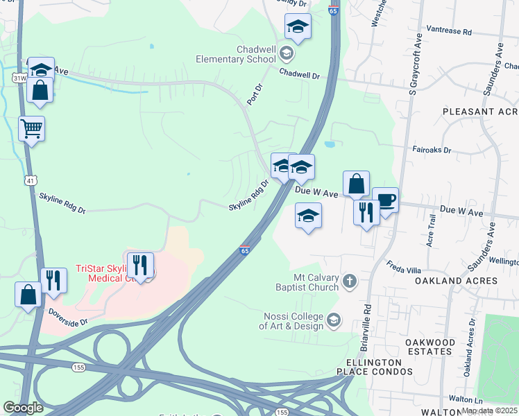 map of restaurants, bars, coffee shops, grocery stores, and more near 815 Channing Drive in Nashville
