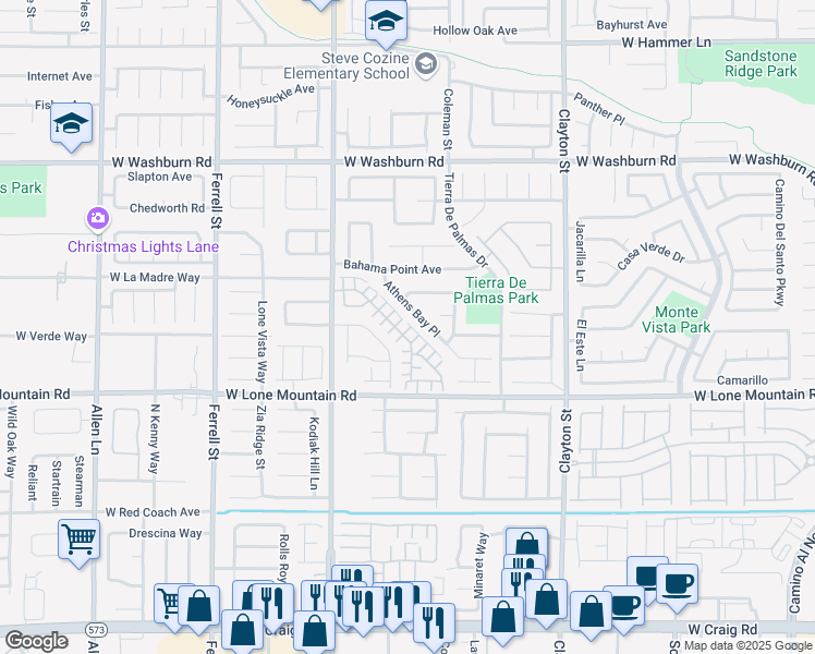 map of restaurants, bars, coffee shops, grocery stores, and more near 2602 Guidance Court in North Las Vegas