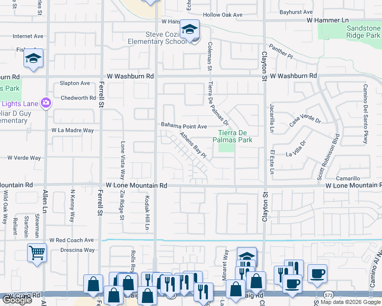 map of restaurants, bars, coffee shops, grocery stores, and more near 2602 Guidance Court in North Las Vegas