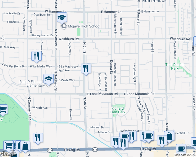 map of restaurants, bars, coffee shops, grocery stores, and more near 4909 Jade Ridge Street in North Las Vegas