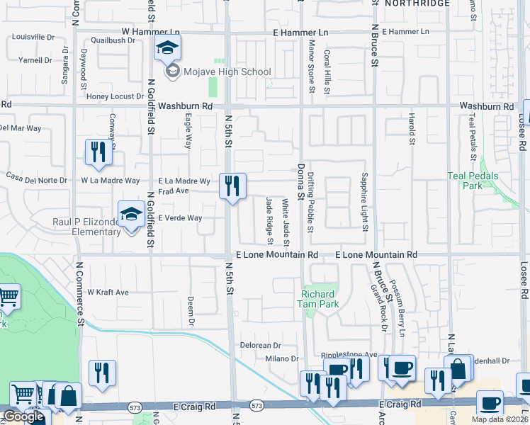 map of restaurants, bars, coffee shops, grocery stores, and more near 4909 Jade Ridge Street in North Las Vegas