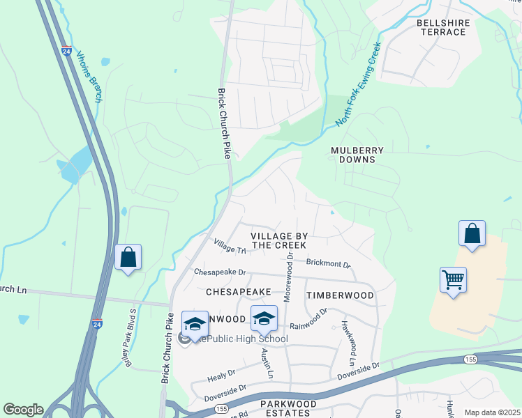 map of restaurants, bars, coffee shops, grocery stores, and more near 3447 Brick Church Pike in Nashville