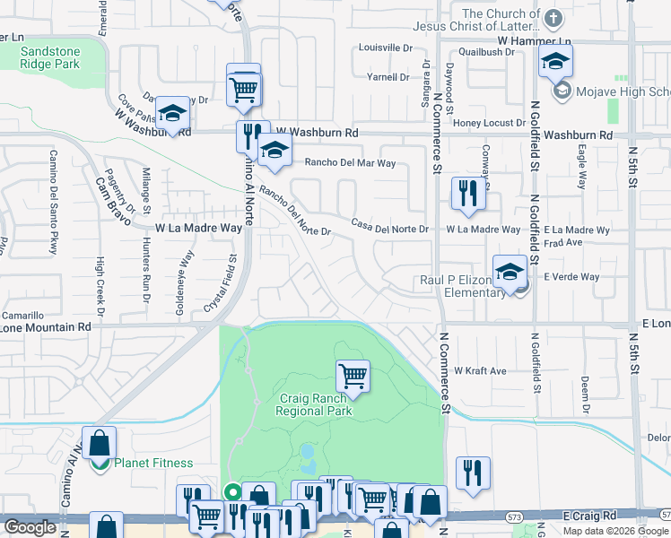 map of restaurants, bars, coffee shops, grocery stores, and more near 4914 Rancho Verde Court in North Las Vegas
