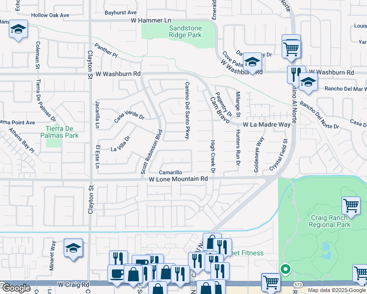 map of restaurants, bars, coffee shops, grocery stores, and more near 1540 Mesa Blanca Way in North Las Vegas