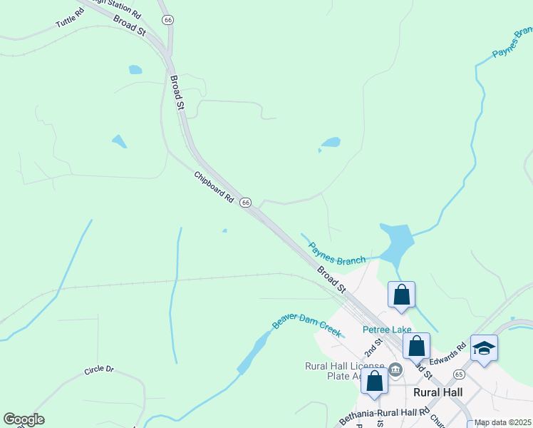 map of restaurants, bars, coffee shops, grocery stores, and more near 8735 Broad Street in Rural Hall
