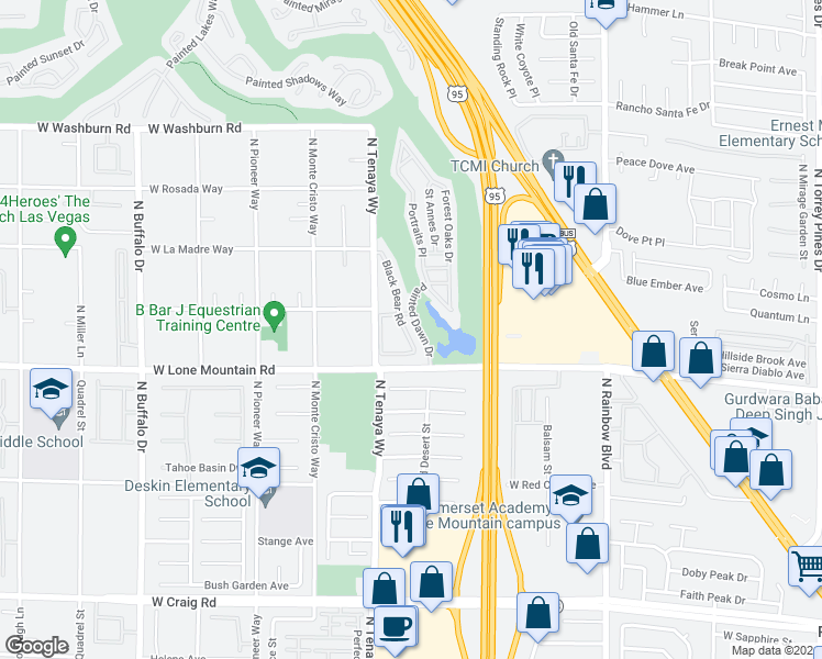map of restaurants, bars, coffee shops, grocery stores, and more near 4820 Black Bear Road in Las Vegas