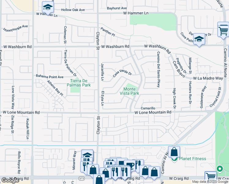 map of restaurants, bars, coffee shops, grocery stores, and more near 1900 La Villa Drive in North Las Vegas