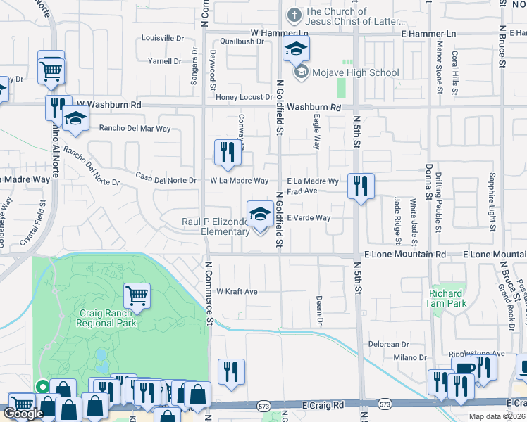 map of restaurants, bars, coffee shops, grocery stores, and more near 4912 North Madre Maria Court in North Las Vegas
