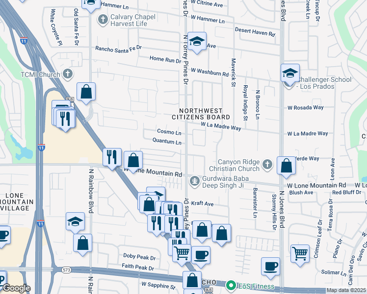 map of restaurants, bars, coffee shops, grocery stores, and more near 6401 Quantum Lane in Las Vegas