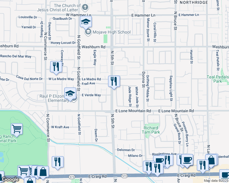map of restaurants, bars, coffee shops, grocery stores, and more near 4913 Celsion Rock Street in North Las Vegas