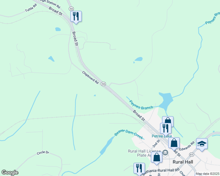 map of restaurants, bars, coffee shops, grocery stores, and more near 8735 Broad Street in Rural Hall