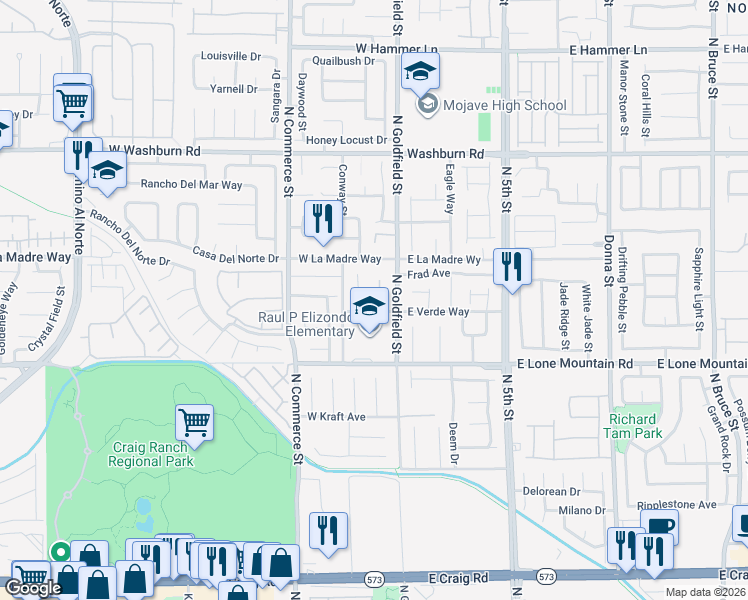 map of restaurants, bars, coffee shops, grocery stores, and more near 4909 North Madre Maria Court in North Las Vegas