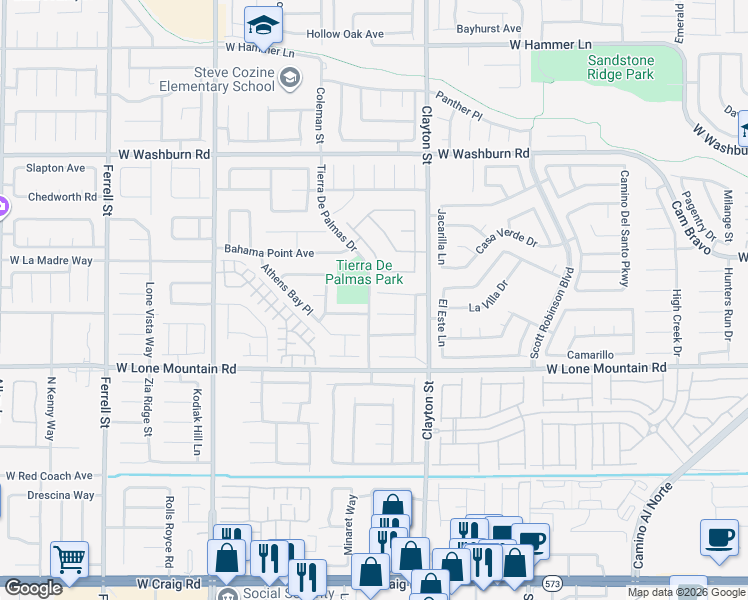 map of restaurants, bars, coffee shops, grocery stores, and more near 2209 Royal Caribbean Avenue in North Las Vegas