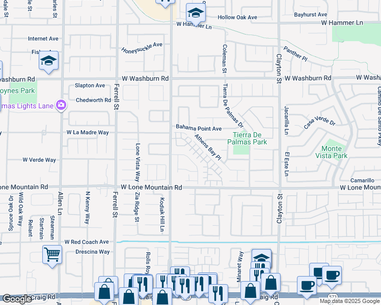 map of restaurants, bars, coffee shops, grocery stores, and more near 2711 Kindness Court in North Las Vegas