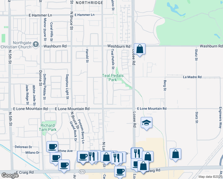 map of restaurants, bars, coffee shops, grocery stores, and more near 4917 Teal Petals Street in North Las Vegas
