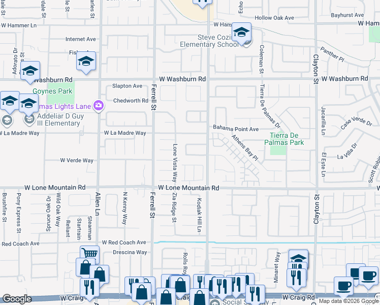 map of restaurants, bars, coffee shops, grocery stores, and more near 3008 Hot Cider Avenue in North Las Vegas