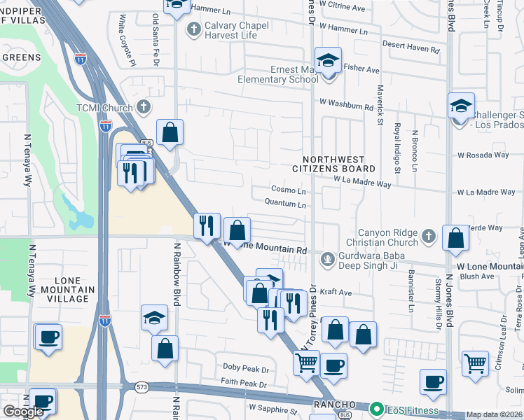 map of restaurants, bars, coffee shops, grocery stores, and more near 6537 Sundown Heights Avenue in Las Vegas