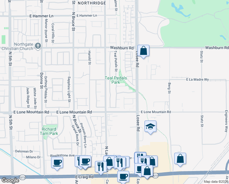map of restaurants, bars, coffee shops, grocery stores, and more near 4917 Teal Petals Street in North Las Vegas