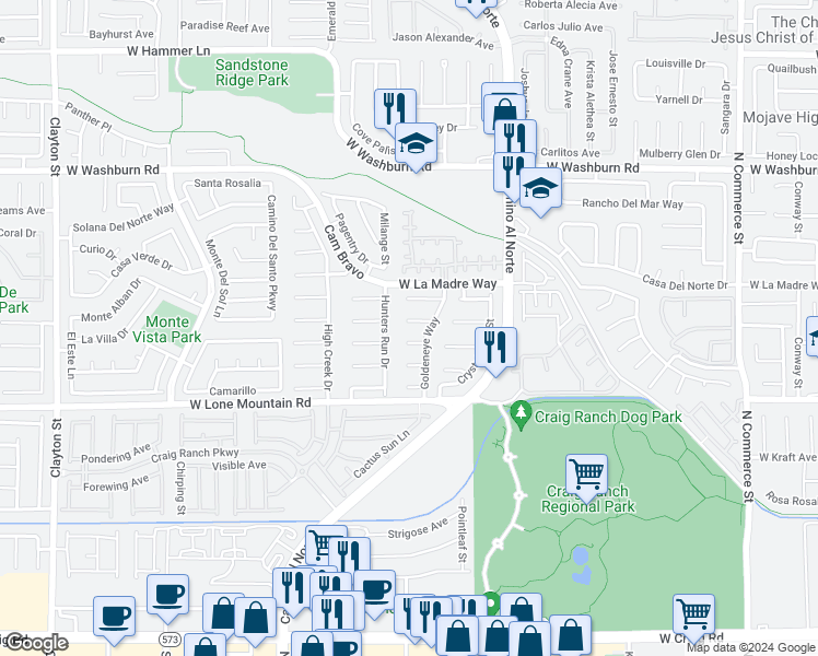 map of restaurants, bars, coffee shops, grocery stores, and more near 1123 Puffin Court in North Las Vegas