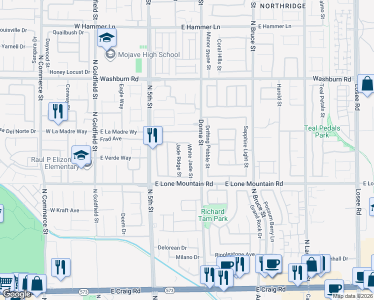map of restaurants, bars, coffee shops, grocery stores, and more near 4912 White Jade Street in North Las Vegas