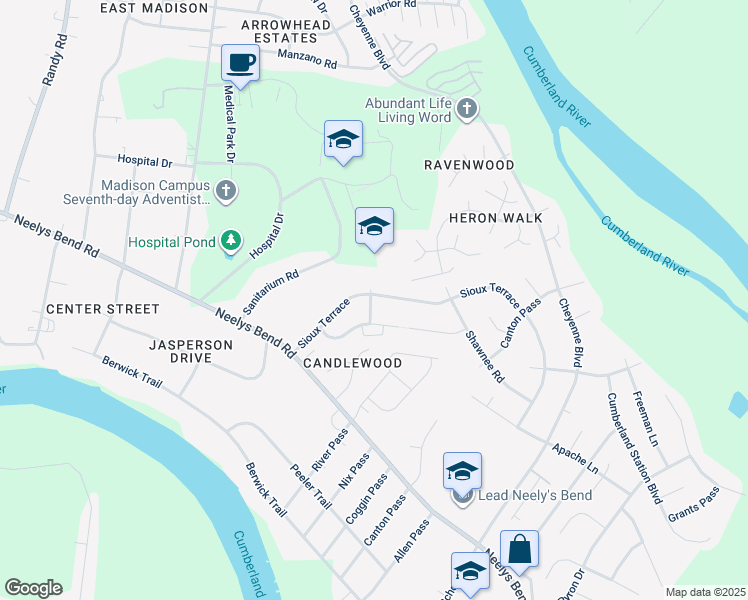 map of restaurants, bars, coffee shops, grocery stores, and more near 1164 Sioux Terrace in Nashville