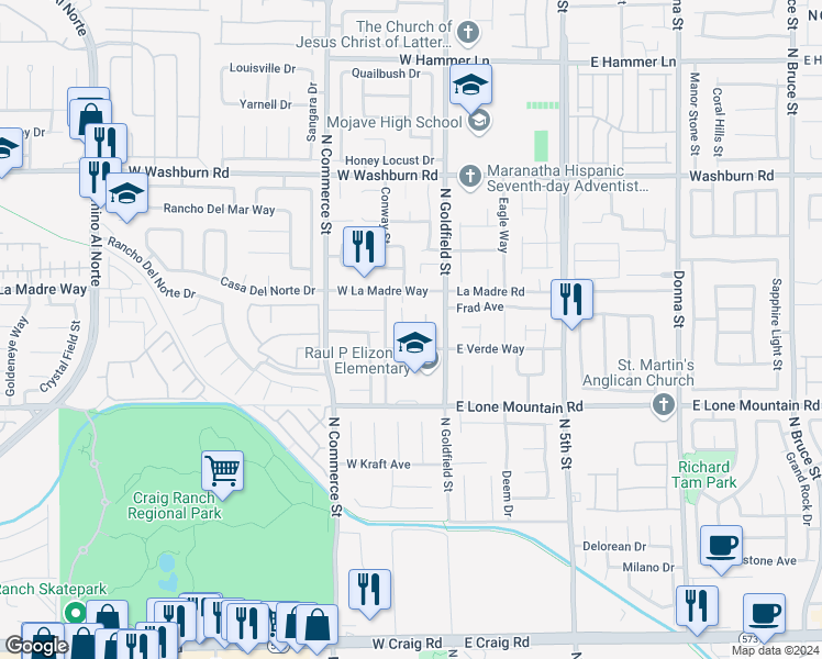 map of restaurants, bars, coffee shops, grocery stores, and more near 4912 Cinnamon Spice Court in North Las Vegas