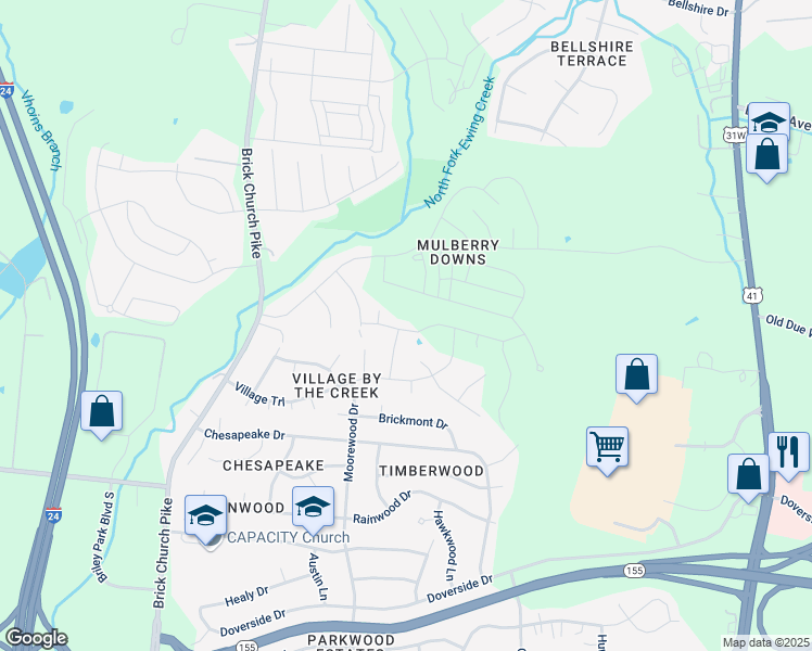 map of restaurants, bars, coffee shops, grocery stores, and more near 4016 Ewing Valley Road in Nashville