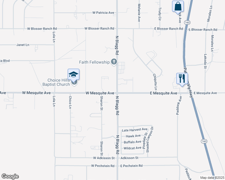 map of restaurants, bars, coffee shops, grocery stores, and more near 30 West Mesquite Avenue in Pahrump