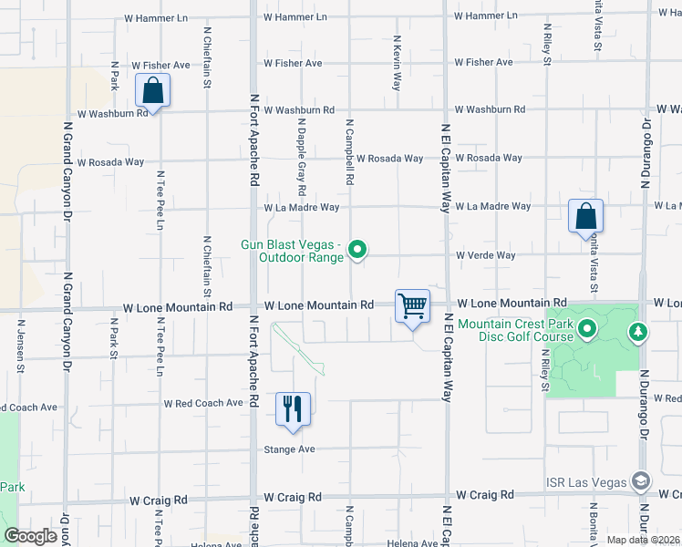 map of restaurants, bars, coffee shops, grocery stores, and more near 4865 North Campbell Road in Las Vegas