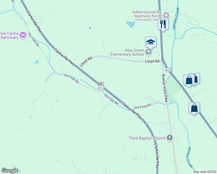 map of restaurants, bars, coffee shops, grocery stores, and more near 4854 Clarksville Pike in Nashville