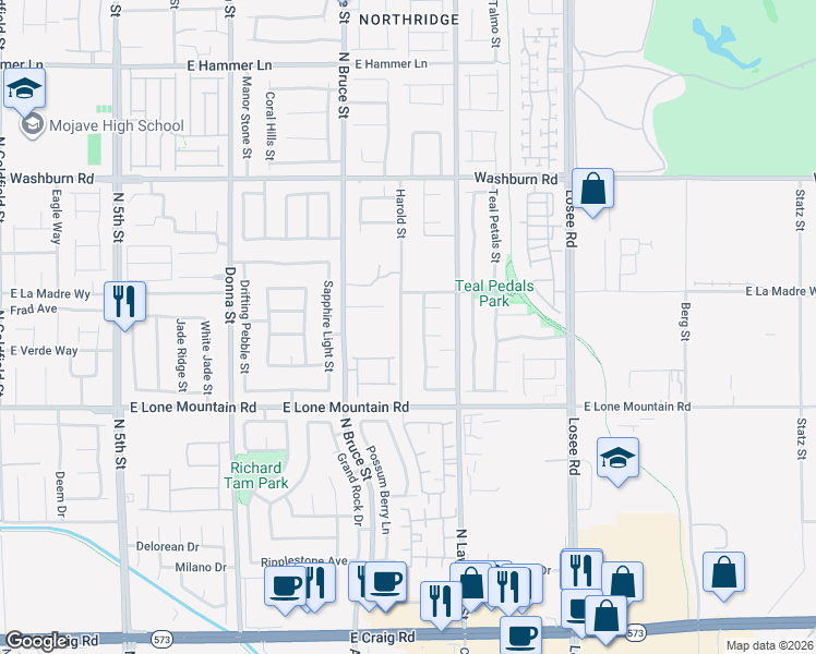map of restaurants, bars, coffee shops, grocery stores, and more near 4908 Harold Street in North Las Vegas