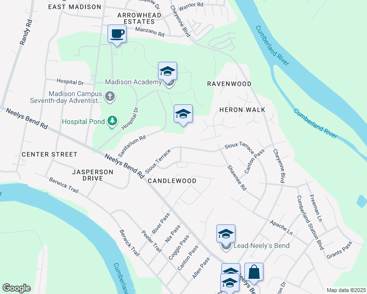 map of restaurants, bars, coffee shops, grocery stores, and more near 1164 Sioux Terrace in Nashville