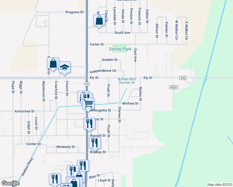 map of restaurants, bars, coffee shops, grocery stores, and more near 1200-1204 Starnes Street in Kennett