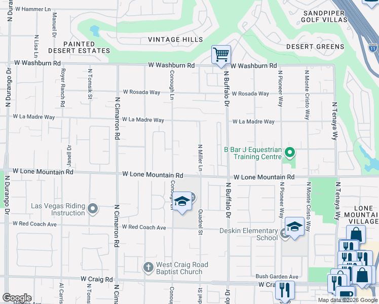 map of restaurants, bars, coffee shops, grocery stores, and more near 4865 North Miller Lane in Las Vegas