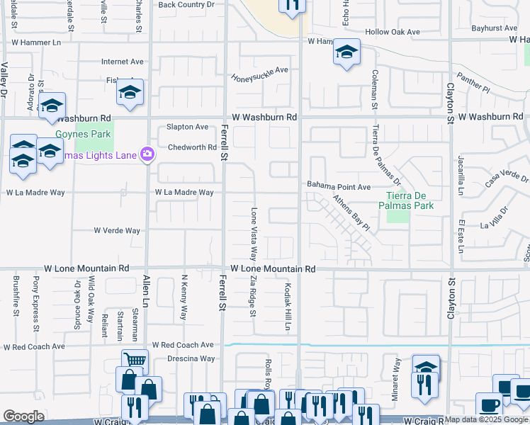 map of restaurants, bars, coffee shops, grocery stores, and more near 4921 Woody Valley Street in North Las Vegas