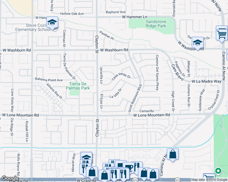 map of restaurants, bars, coffee shops, grocery stores, and more near 1907 Monte Alban Drive in North Las Vegas