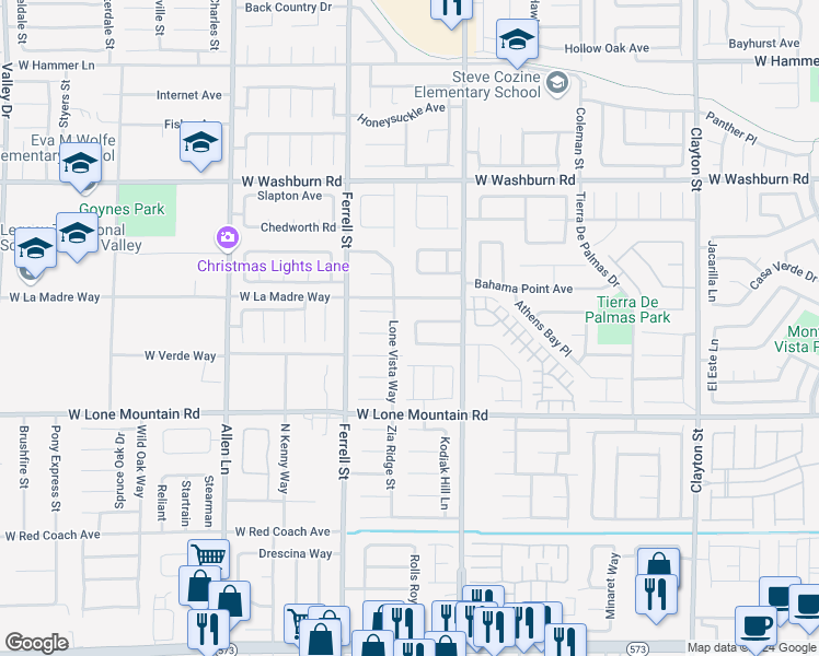 map of restaurants, bars, coffee shops, grocery stores, and more near 4921 Woody Valley Street in North Las Vegas