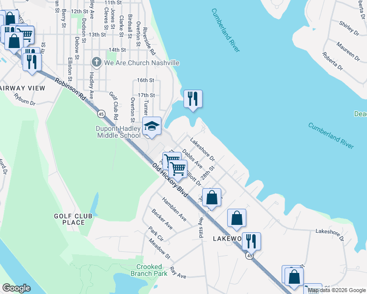 map of restaurants, bars, coffee shops, grocery stores, and more near 2205 Dabbs Avenue in Nashville