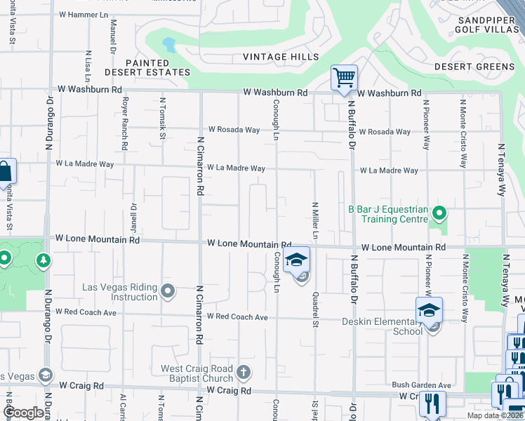 map of restaurants, bars, coffee shops, grocery stores, and more near 4865 Conough Lane in Las Vegas