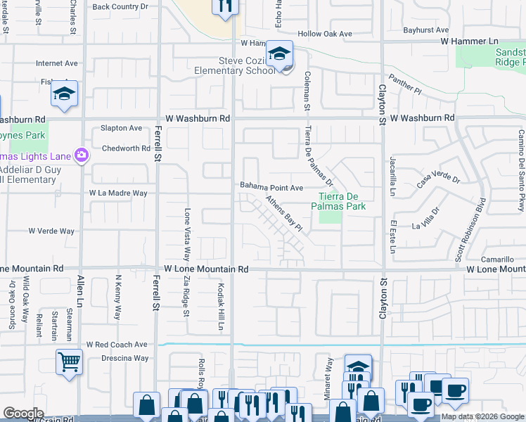 map of restaurants, bars, coffee shops, grocery stores, and more near 2612 Kindness Court in North Las Vegas