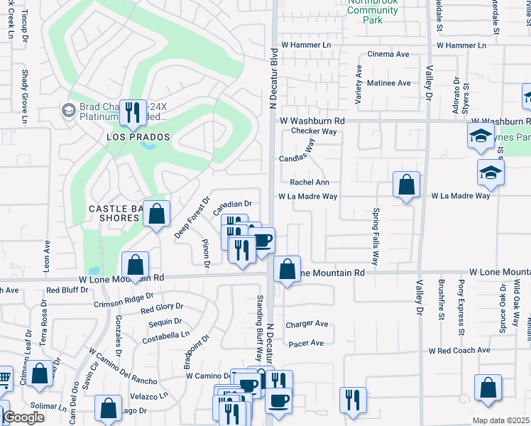 map of restaurants, bars, coffee shops, grocery stores, and more near 4801 Holly Grove Drive in Las Vegas