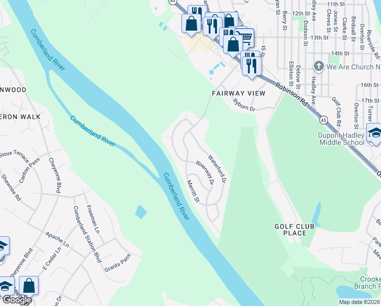 map of restaurants, bars, coffee shops, grocery stores, and more near 2208 Riverway Drive in Nashville