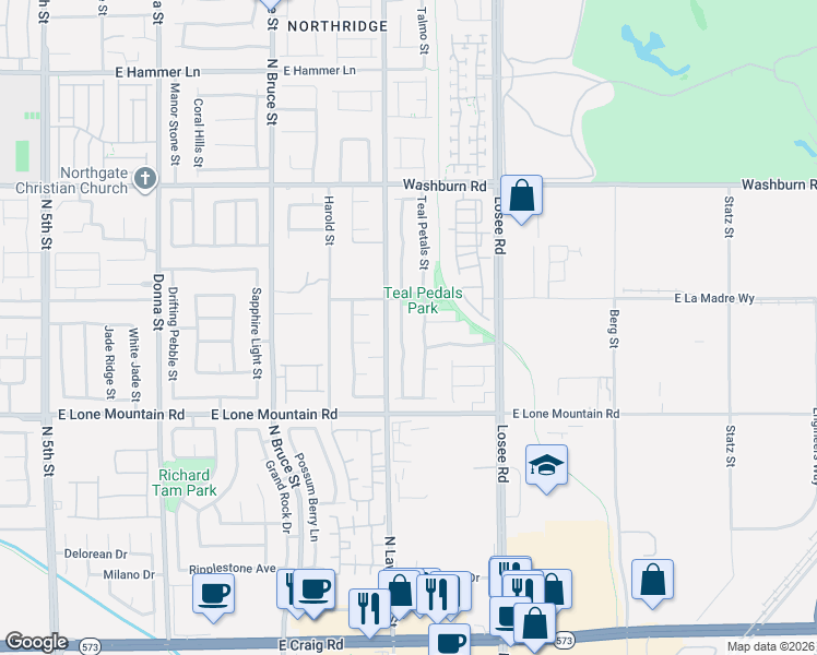 map of restaurants, bars, coffee shops, grocery stores, and more near 4908 Blue Rose Street in North Las Vegas