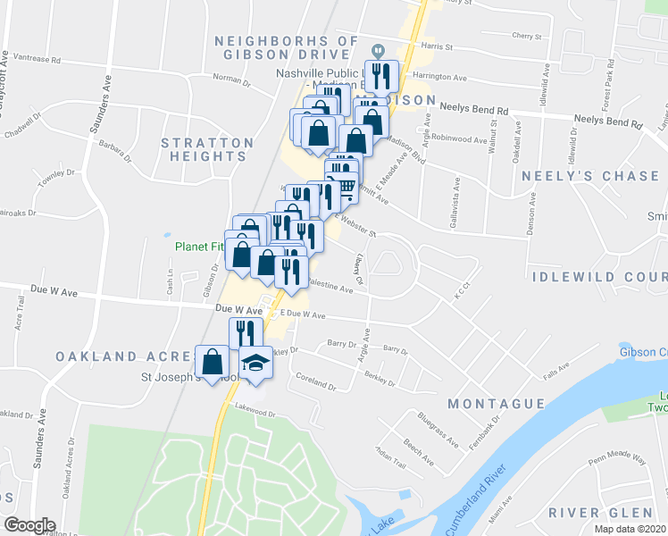 map of restaurants, bars, coffee shops, grocery stores, and more near 108B East Palestine Avenue in Nashville