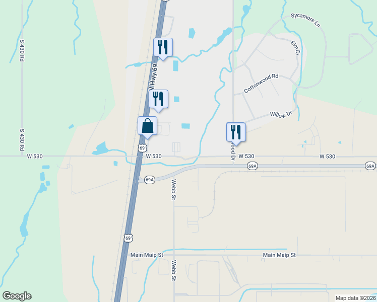 map of restaurants, bars, coffee shops, grocery stores, and more near South E 69th Street in Mayes
