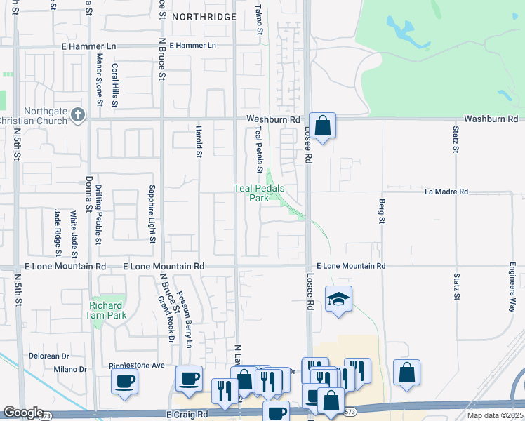 map of restaurants, bars, coffee shops, grocery stores, and more near 4934 Teal Petals Street in North Las Vegas