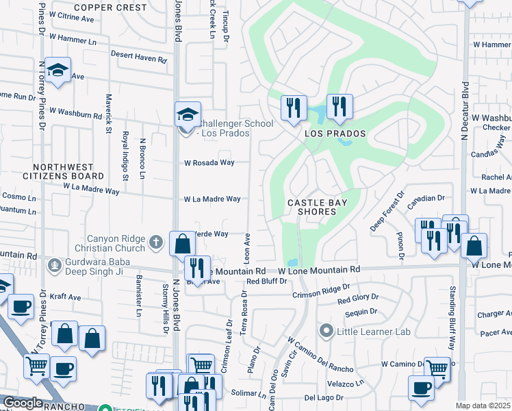 map of restaurants, bars, coffee shops, grocery stores, and more near 5605 Bay Shore Circle in Las Vegas