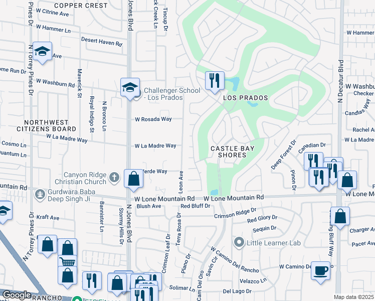 map of restaurants, bars, coffee shops, grocery stores, and more near 5605 Bay Shore Circle in Las Vegas
