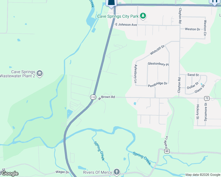 map of restaurants, bars, coffee shops, grocery stores, and more near 260 Brown Road in Cave Springs